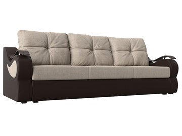 Прямой диван Меркурий еврокнижка, Бежевый/коричневый (рогожка/экокожа) в Шахтах