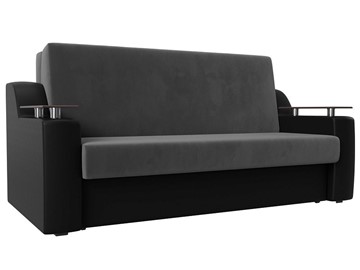 Прямой диван Сенатор Аккордеон 160, Серый\Черный (Велюр\Экокожа) в Таганроге
