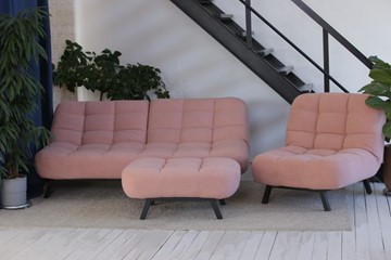 Комплект мебели Абри розовый кресло + диван + пуф опора металл в Шахтах