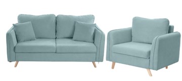 Комплект мебели Бертон голубой диван+ кресло в Шахтах