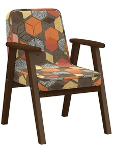 Кресло в гостиную Ретро ткань геометрия коричневый, каркас орех в Шахтах