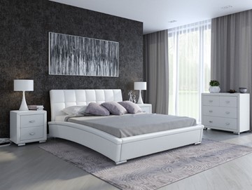 Кровать двуспальная Corso-1L 180х200, Экокожа (Белый) в Батайске