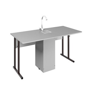 Детский стол 2-местный для кабинета химии Стандарт 7, Пластик Серый/Коричневый в Шахтах