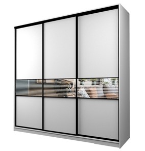 Шкаф 3-х дверный MAX МШ-27-6-27/2-333, Профиль Черный/Цвет Белый/с зеркальной вставкой с рисунком в Таганроге