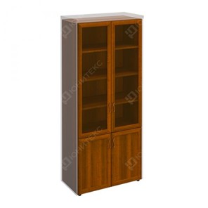 Шкаф для документов со стеклянными дверьми в рамке Мастер, темный орех (90х45х208) МТ 379 в Таганроге