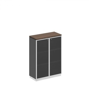 Шкаф для документов средний со стеклянными дверьми в рамке Bravo, дуб гладстоун/антрацит премиум (90х40х124,6) в Шахтах