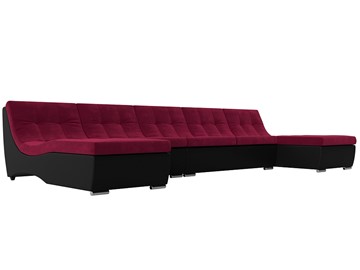 Большой П-образный диван Монреаль, Бордовый\Черный (Микровельвет\Экокожа) в Таганроге