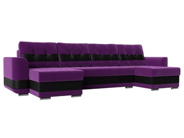П-образный диван Честер, Фиолетовый/черный (вельвет/экокожа) в Шахтах