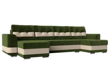 П-образный диван Честер, Зеленый/бежевый (вельвет/экокожа) в Шахтах
