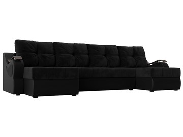 П-образный диван Меркурий П, Черный\Черный (Велюр\Экокожа) в Таганроге