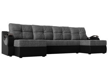 П-образный диван Меркурий П, Серый/черный (рогожка/экокожа) в Батайске
