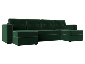Большой П-образный диван Принстон, Зеленый\Коричневый (Велюр) боннель в Батайске