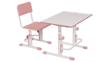 Комплект детской мебели POLINI Kids Растущая парта-трансформер М1 и стул регулируемый L Белый-розовый в Батайске