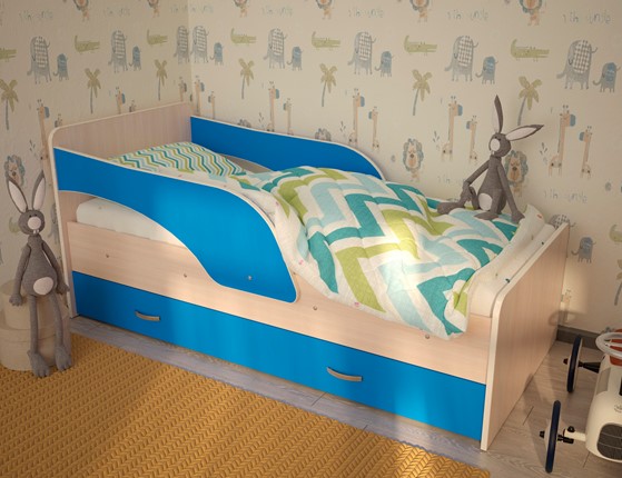 Детская кровать Максимка, корпус Млечный дуб, фасад Синий в Таганроге - изображение