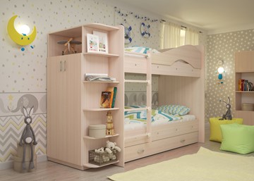 Детская кровать для девочки Мая на щитах со шкафом и ящиками, цвет Млечный дуб в Шахтах