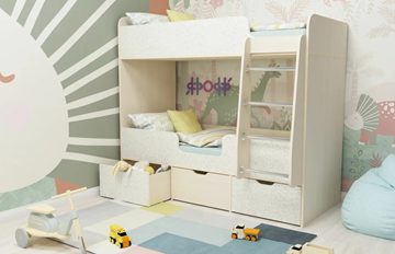 Двухэтажная детская кровать Малыш двойняшка 70х160, корпус Дуб молочный, фасад Фейритейл в Шахтах