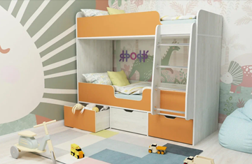 Детская двухэтажная кровать Малыш двойняшка 70х160, корпус Винтерберг, фасад Оранжевый в Батайске