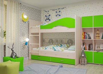 Двухъярусная детская кровать Мая на щитах, корпус Млечный дуб, фасад Салатовый в Шахтах - предосмотр 2
