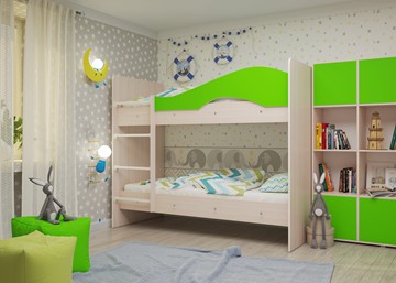 Двухъярусная детская кровать Мая на щитах, корпус Млечный дуб, фасад Салатовый в Батайске - предосмотр 1