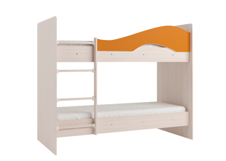 Детская двухэтажная кровать Мая с 2 ящиками на щитах, корпус Млечный дуб, фасад Оранжевый в Шахтах - изображение 2