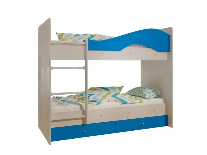 Двухъярусная кровать Мая с 2 ящиками на щитах, корпус Млечный дуб, фасад Синий в Шахтах - изображение 4