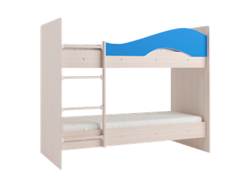 Двухъярусная кровать Мая с 2 ящиками на щитах, корпус Млечный дуб, фасад Синий в Батайске - предосмотр 2
