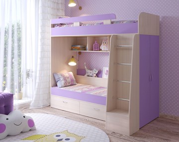 Детская двухэтажная кровать Юниор-6, каркас Дуб молочный, фасад Ирис в Шахтах - предосмотр 1