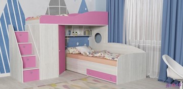 Детская кровать-шкаф Кадет-2 с универсальной лестницей, корпус Винтерберг, фасад Розовый в Шахтах