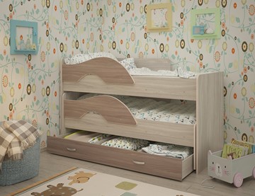Двухэтажная детская кровать Радуга 1.6 с ящиком, корпус Шимо светлый, фасад Шимо темный в Шахтах