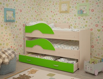 Двухъярусная детская кровать Радуга 1.6 с ящиком, корпус Млечный дуб, фасад Салатовый в Шахтах