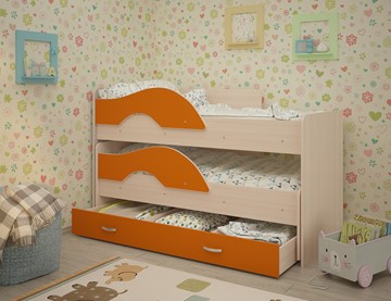 Двухъярусная кровать Радуга 1.6 с ящиком, корпус Млечный дуб, фасад Оранжевый в Шахтах