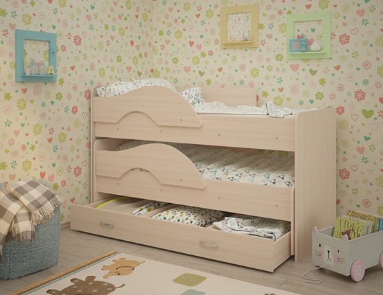 Детская 2-ярусная кровать Радуга 1.6 с ящиком, цвет Млечный дуб в Шахтах - изображение