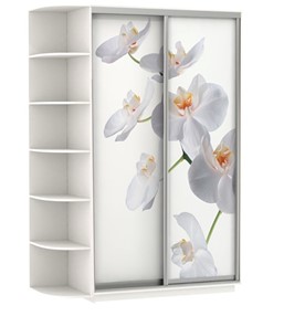 Шкаф 2-х створчатый Хит, 1500x600x2200, фотопечать, со стеллажом, белая орхидея, белый снег в Таганроге