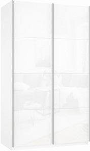 Шкаф 2-х дверный Прайм (Белое стекло/Белое стекло) 1200x570x2300, белый снег в Шахтах - предосмотр