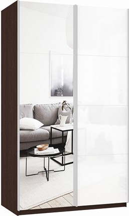 Шкаф-купе двухдверный Прайм (Зеркало/Белое стекло) 1200x570x2300, венге в Шахтах - изображение