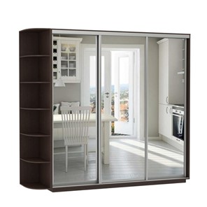 Шкаф 3-дверный Экспресс (3 зеркала), со стеллажом 2400х600х2400, венге в Шахтах - предосмотр