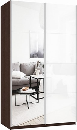 Шкаф-купе Прайм (Зеркало/Белое стекло) 1600x570x2300, венге в Шахтах - изображение