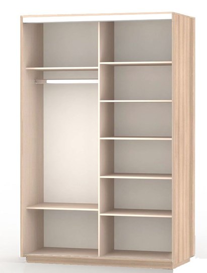 Шкаф 2-створчатый Экспресс (ДСП/Зеркало) со стеллажом 1500х600х2400, шимо светлый в Шахтах - изображение 1