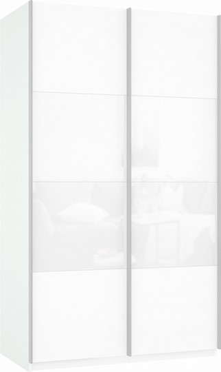 Шкаф 2-х створчатый Прайм (ДСП/Белое стекло) 1600x570x2300, белый снег в Шахтах - изображение 2
