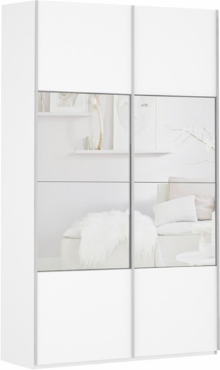 Шкаф 2-х створчатый Прайм (ДСП/Зеркало) 1400x570x2300, белый снег в Батайске - изображение 2