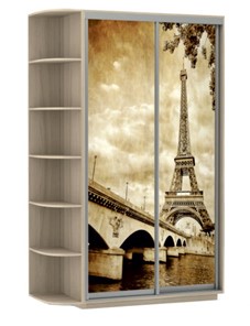 Шкаф 2-х створчатый Хит, 1500x600x2200, фотопечать, со стеллажом, париж, шимо светлый в Таганроге