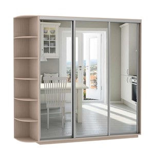 Шкаф 3-дверный Экспресс (3 зеркала), со стеллажом 2100х600х2200, дуб молочный в Шахтах - предосмотр