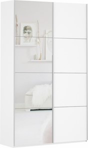 Шкаф 2-х створчатый Прайм (ДСП/Зеркало) 1400x570x2300, белый снег в Батайске