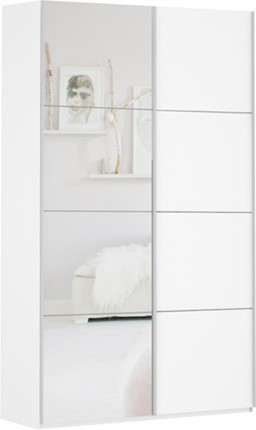 Шкаф 2-х створчатый Прайм (ДСП/Зеркало) 1400x570x2300, белый снег в Батайске - изображение