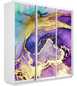 Шкаф 3-створчатый Экспресс 1800х600х2400, Абстракция фиолетово-золотая/белый снег в Шахтах