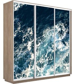 Шкаф 3-дверный Экспресс 1800х600х2400, Морские волны/дуб сонома в Шахтах