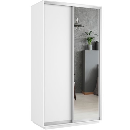 Шкаф 2-дверный Хит (ДСП/Зеркало), 1200x600x2200, белый снег в Батайске - изображение