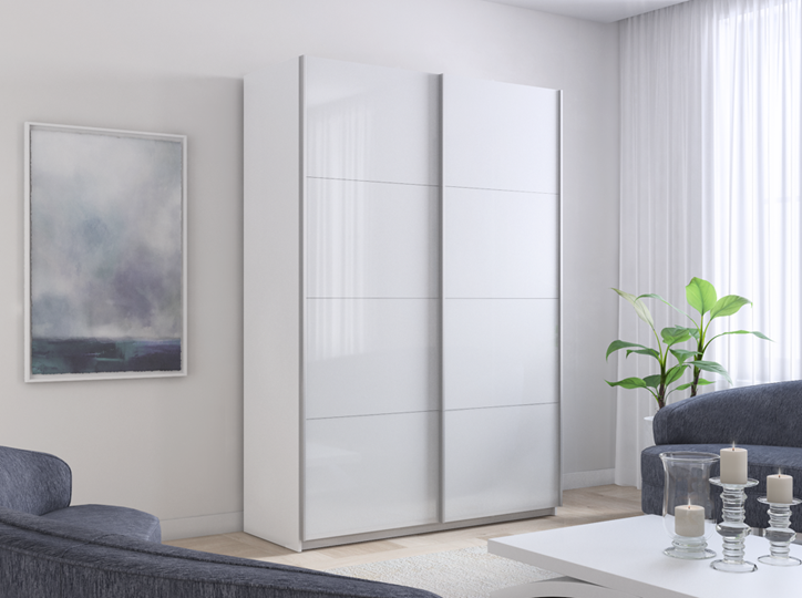 Шкаф 2-х дверный Прайм (Белое стекло/Белое стекло) 1200x570x2300, белый снег в Шахтах - изображение 4