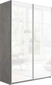 Шкаф 2-х дверный Прайм (Белое стекло/Белое стекло) 1200x570x2300, бетон в Ростове-на-Дону