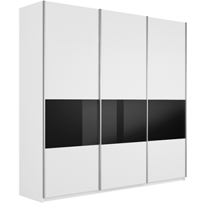 Шкаф 3-дверный Широкий Прайм (ДСП / Черное стекло) 2400x570x2300, Белый снег в Шахтах
